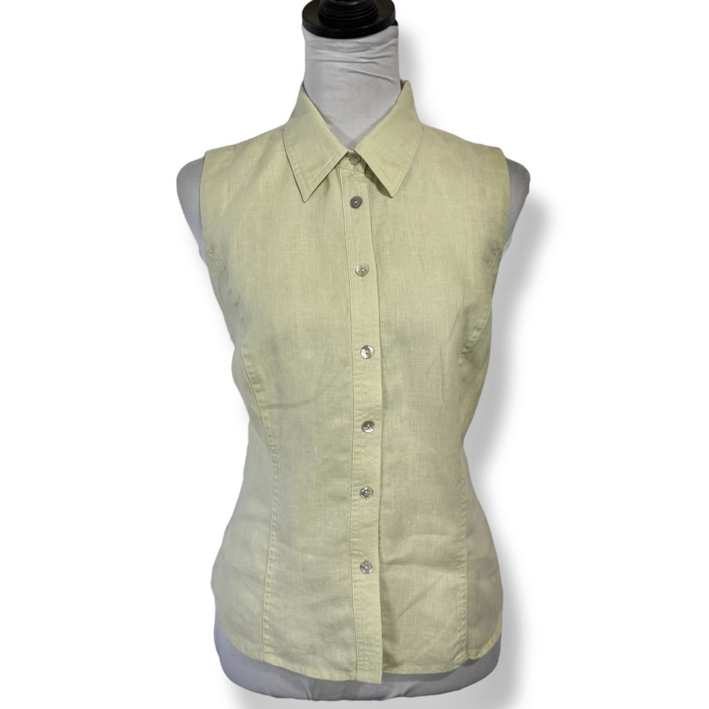 Irish Linen Sleeveless Button Up Top Size L Green Camp Shirt Y2KRichard Malcom